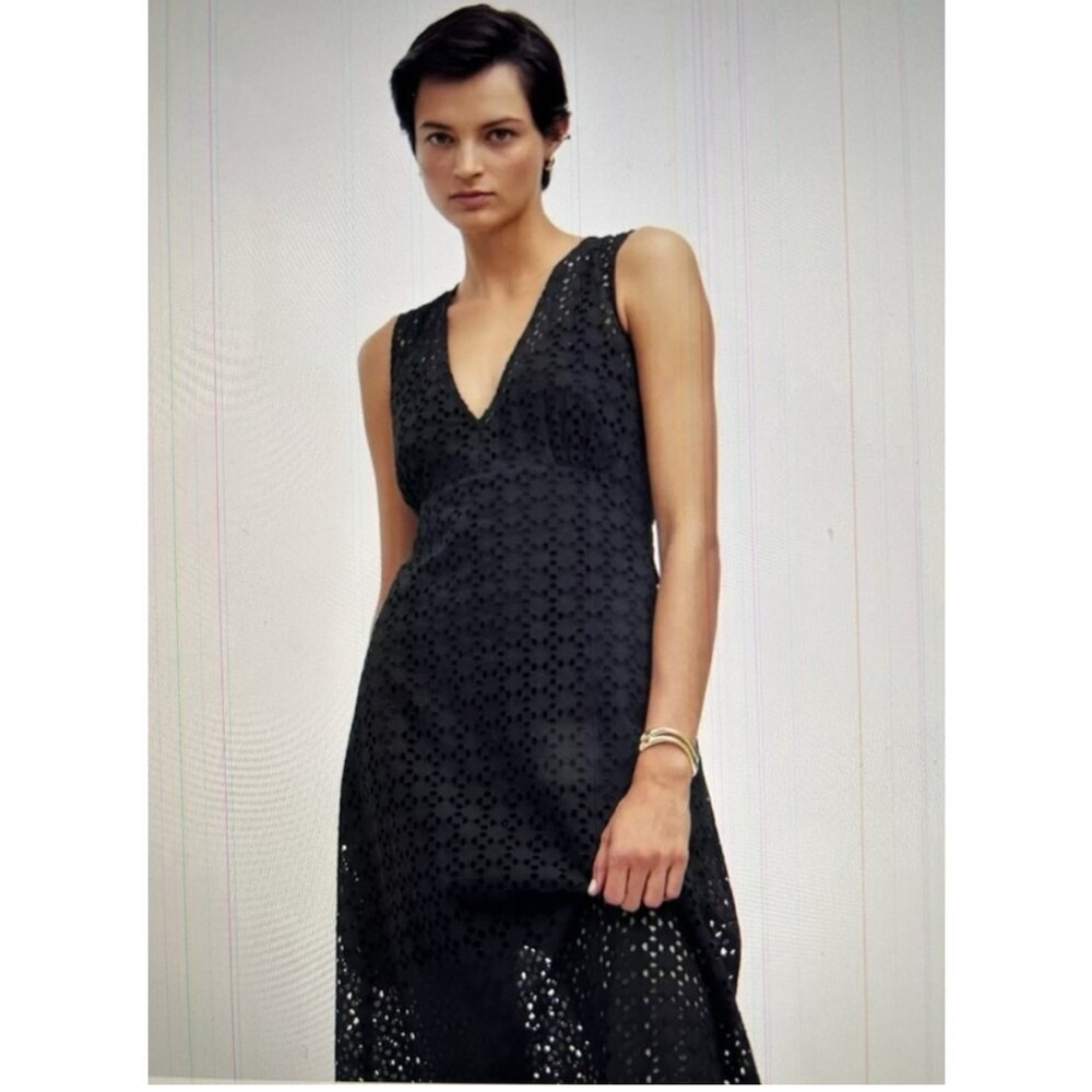 Madewell Black Sleeveless Elegant Eyelet Embroidered Maxi Dress V-neck NWOT 12